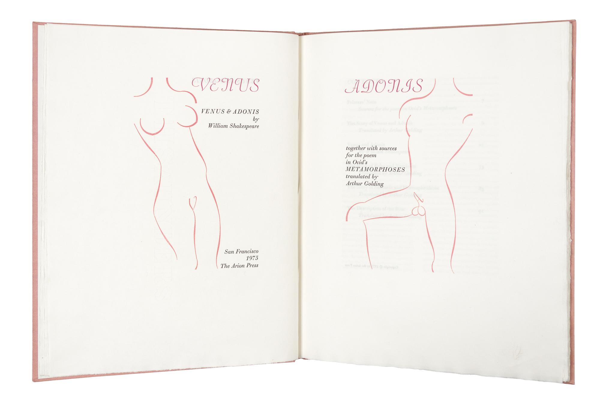 [ARION PRESS]. SHAKESPEARE, William (1564-1616). Venus and Adonis . San Francisco: Arion Press, 1975.