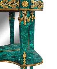 A Louis XVI Style Gilt Bronze Mounted Malachite Veneered Vitrine Cabinet