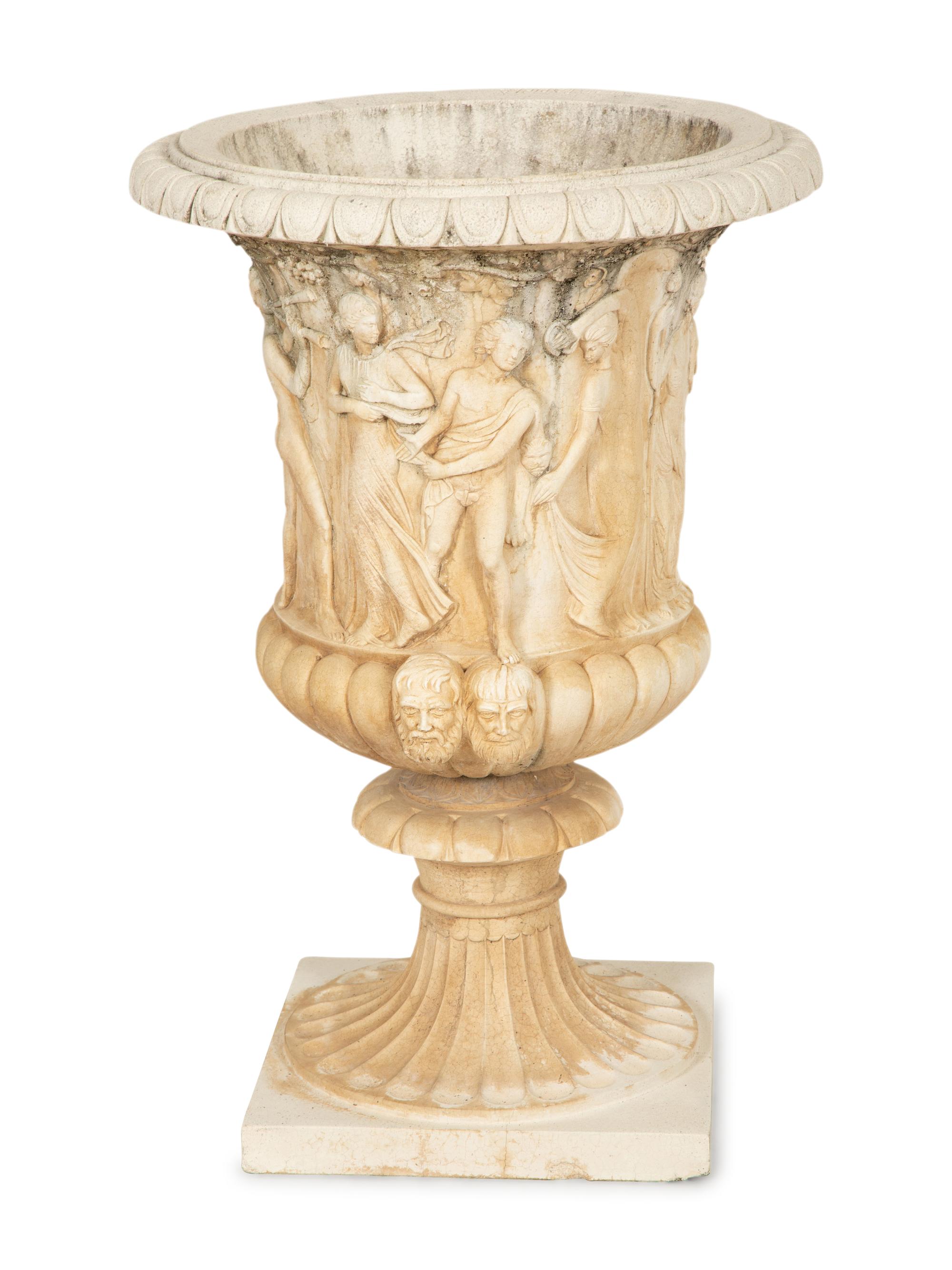 A Pair of Cast Stone Campana Urns