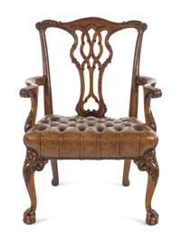 A George II Style Leather Upholstered Mahogany Armchair