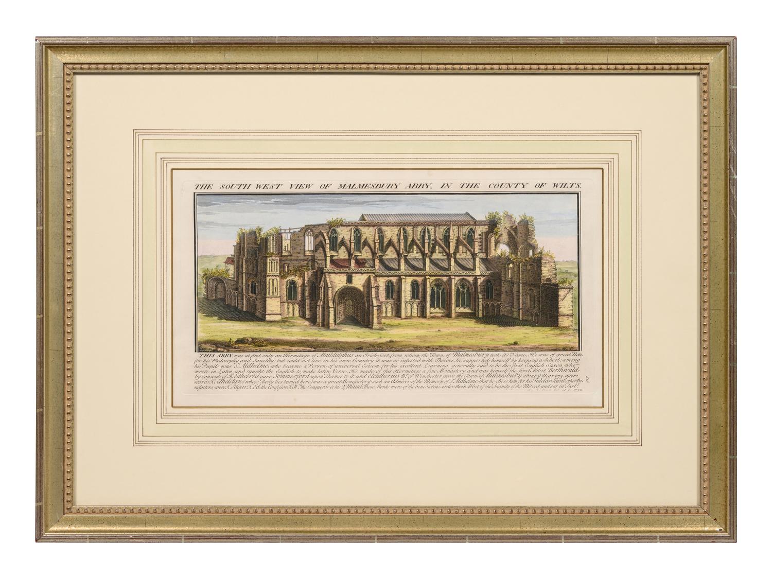 A Set of Eight English Architectural Engravings with Hand-Coloring