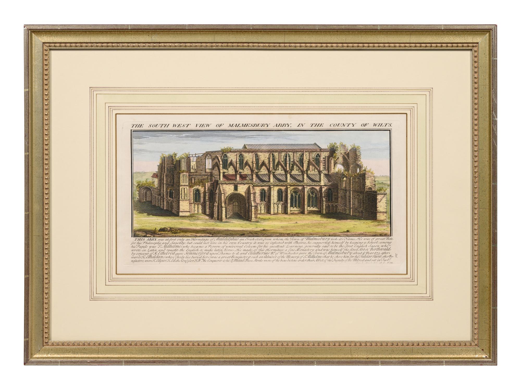 A Set of Eight English Architectural Engravings with Hand-Coloring