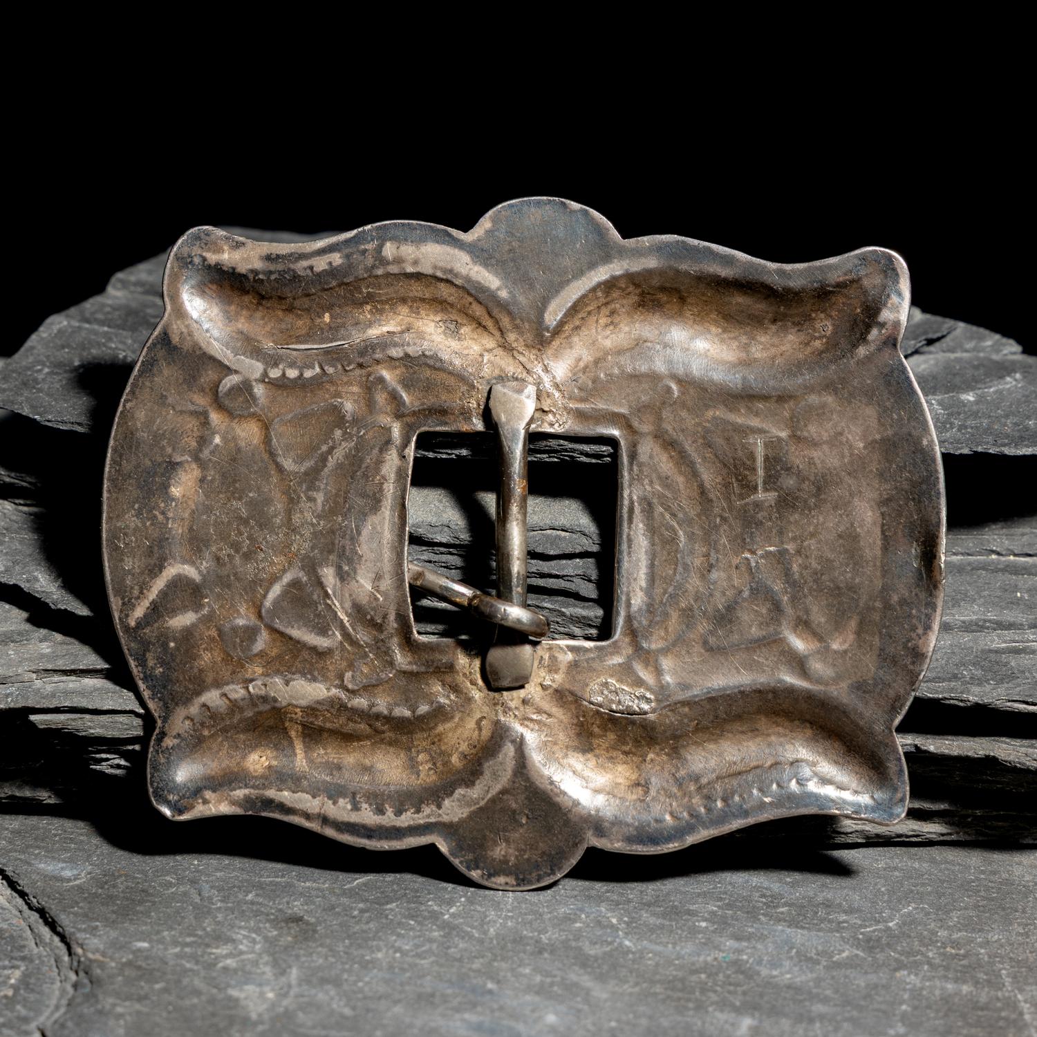Navajo Silver and Turquoise Belt Buckle, from a Third Phase Concha Belt