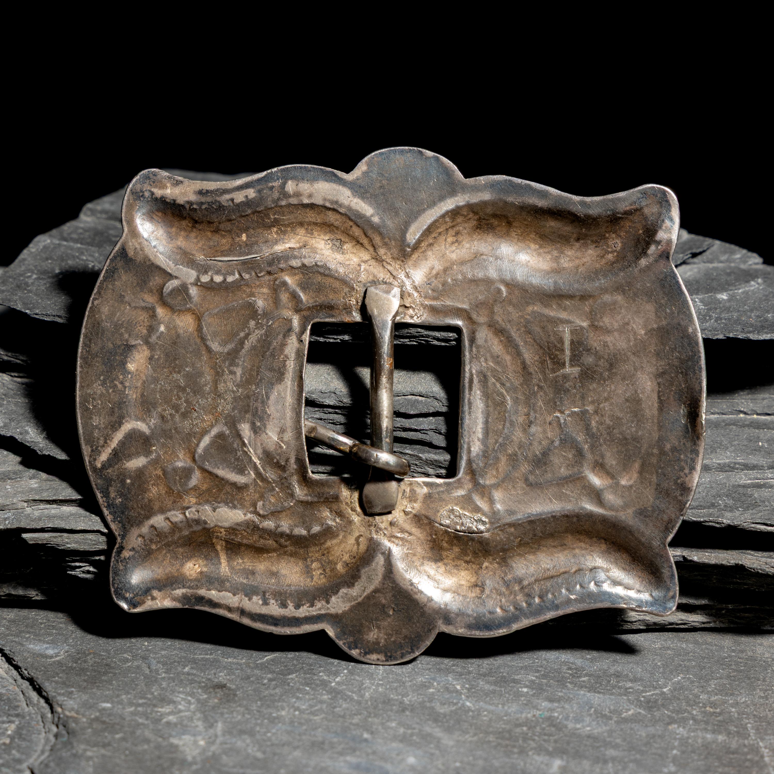 Navajo Silver and Turquoise Belt Buckle, from a Third Phase Concha Belt