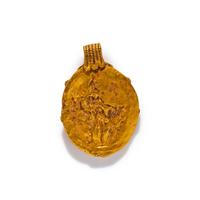A Roman Gold and Green Glass Pendant with the Goddess Fortuna