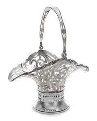 An American Silver Basket, Mauser Mfg. Co., New York, NY, 19th/20th Century, of oval, handled form with reticulated scrolling foliate d