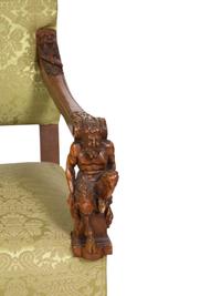 An Italian Carved Walnut Hall Bench with Scalamandré Upholstery