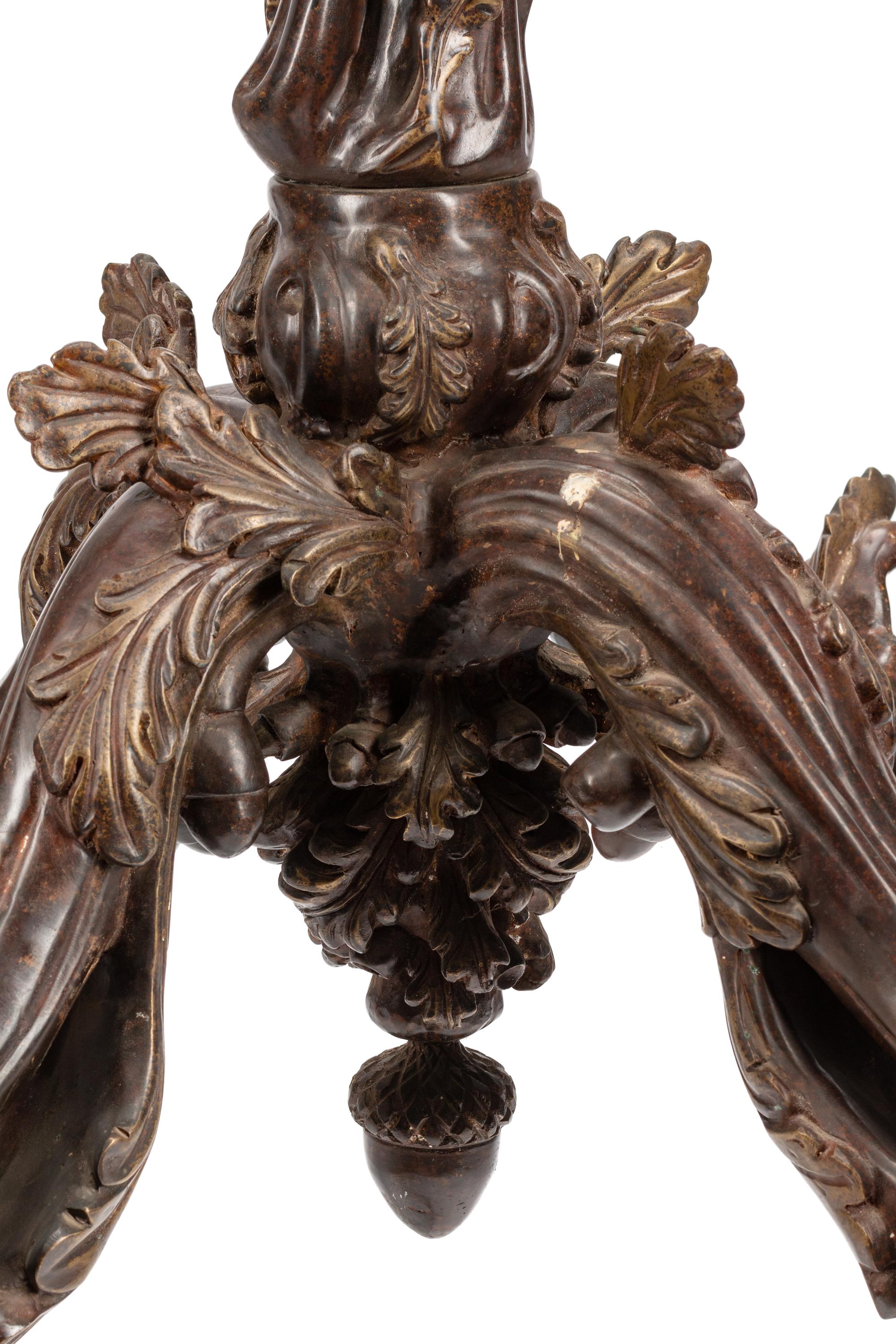 A Black Forest Style Patinated Bronze Chandelier