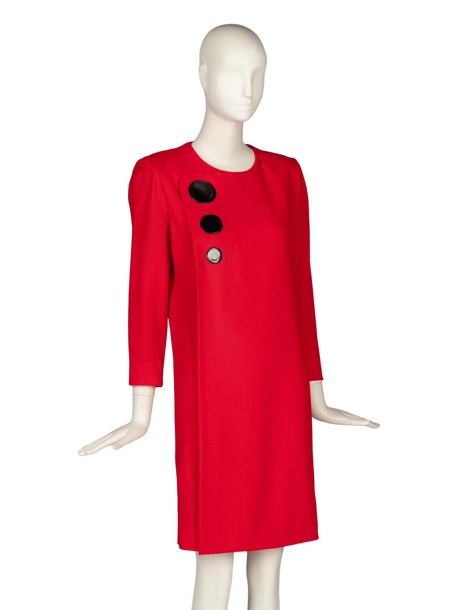 Pierre Cardin Haute Couture Red Dress with Vinyl Accents