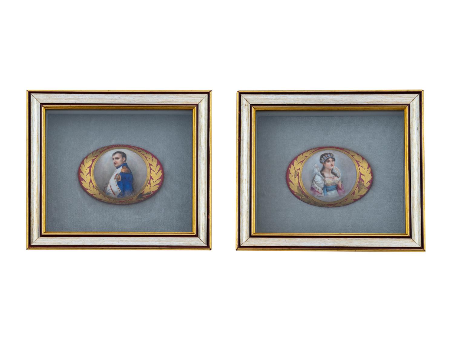 A Pair of French Hand Painted Oval Portrait Placques