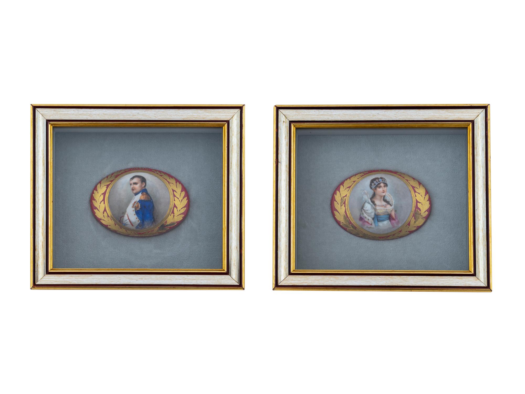 A Pair of French Hand Painted Oval Portrait Placques