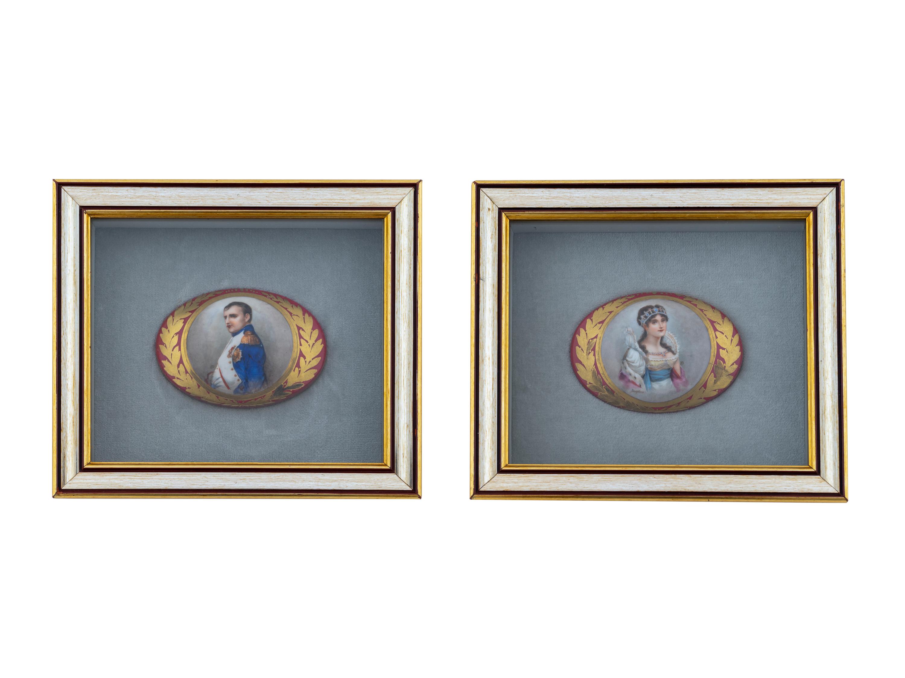 A Pair of French Hand Painted Oval Portrait Placques
