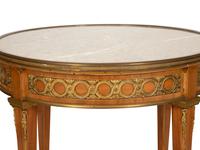 A Louis XVI Style Gilt Bronze Mounted Mahogany Marble-Top Guéridon