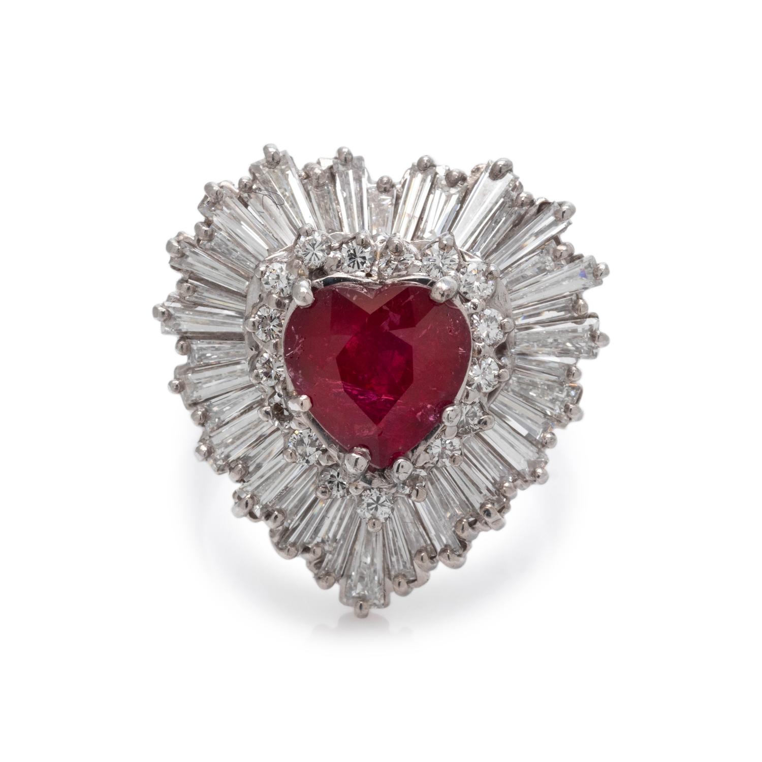 GLASS FILLED RUBY AND DIAMOND RING
