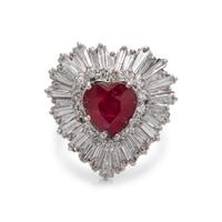 GLASS FILLED RUBY AND DIAMOND RING