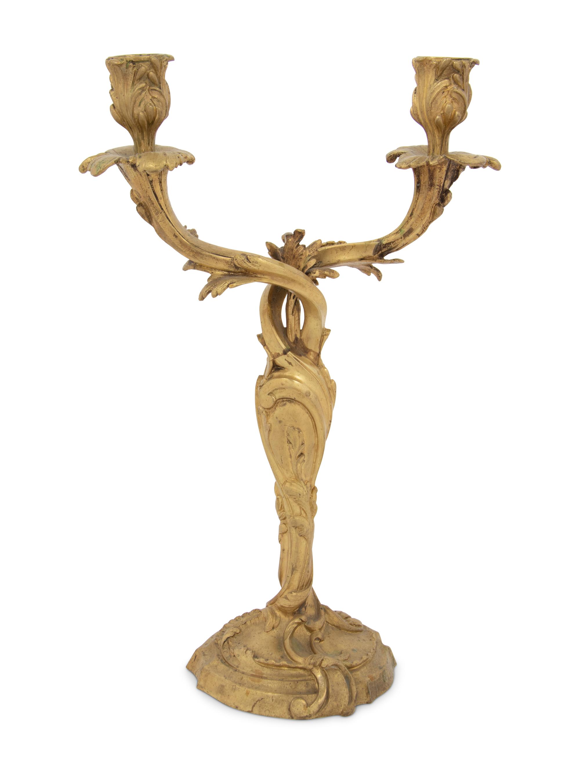 A Louis XV Style Gilt Bronze Two-Light Candelabrum