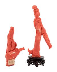 A Pair of Chinese Coral Figures of Ladies