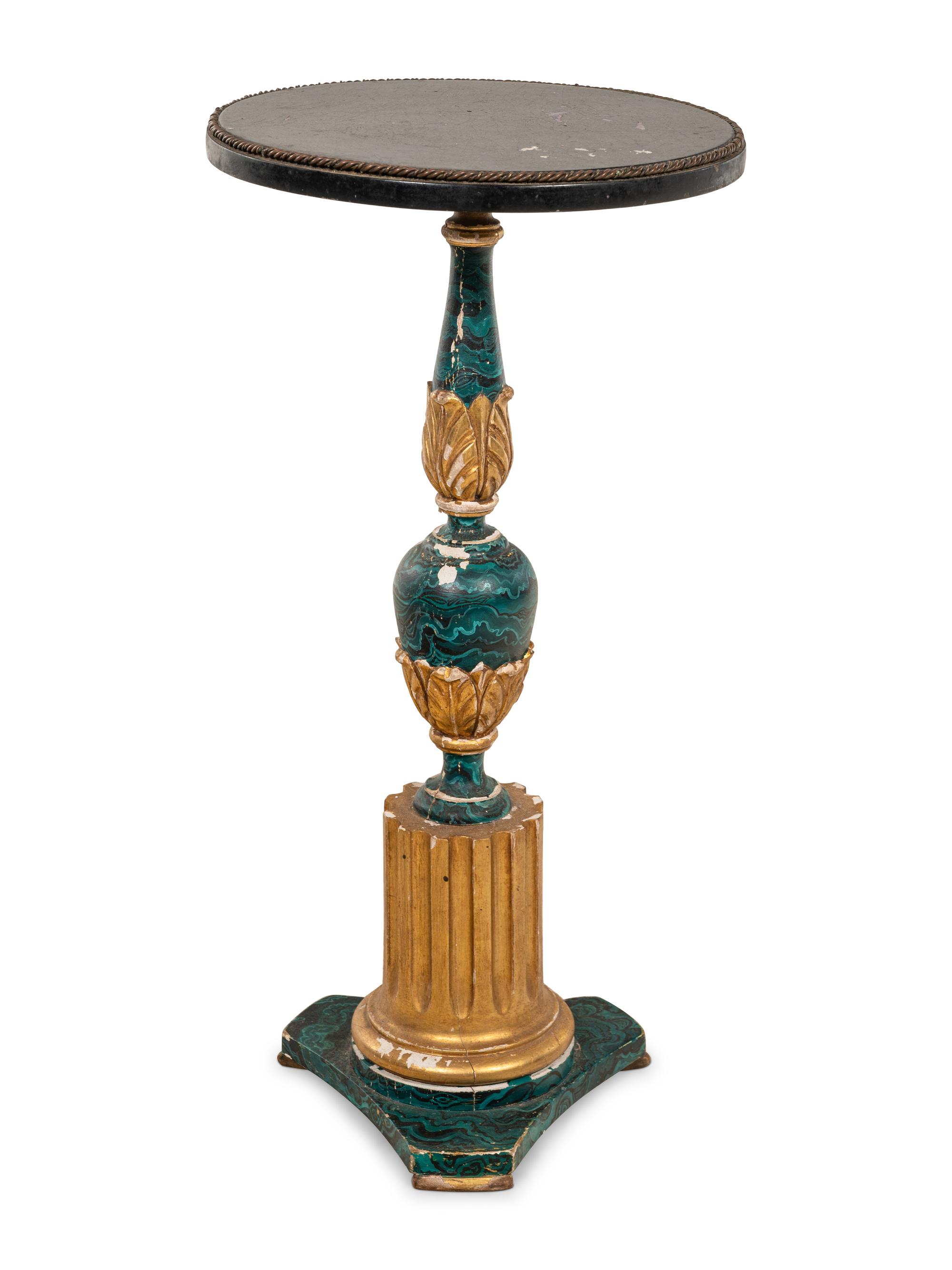 An Italian Painted and Parcel Gilt Faux Malachite Side Table