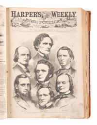 [CIVIL WAR]. Harper's Weekly. 305 issues in 6 bound volumes. New York: Harper & Brothers, 1860-1865.