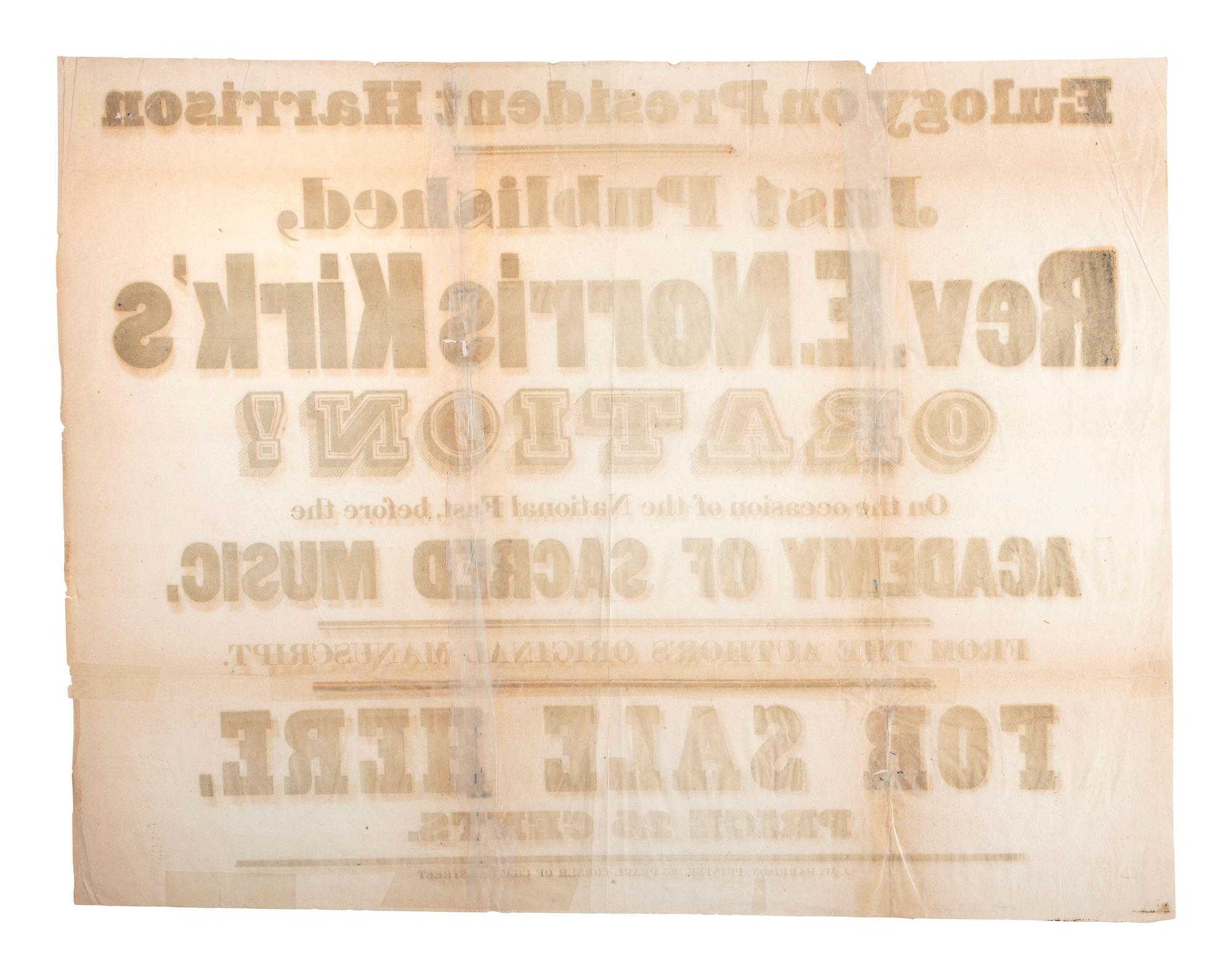 [HARRISON, William Henry (1773-1841).] KIRK, Edward Norris (1802-1874). Eulogy on President Harrison. [New York]: J.W. Harrison, [1841].