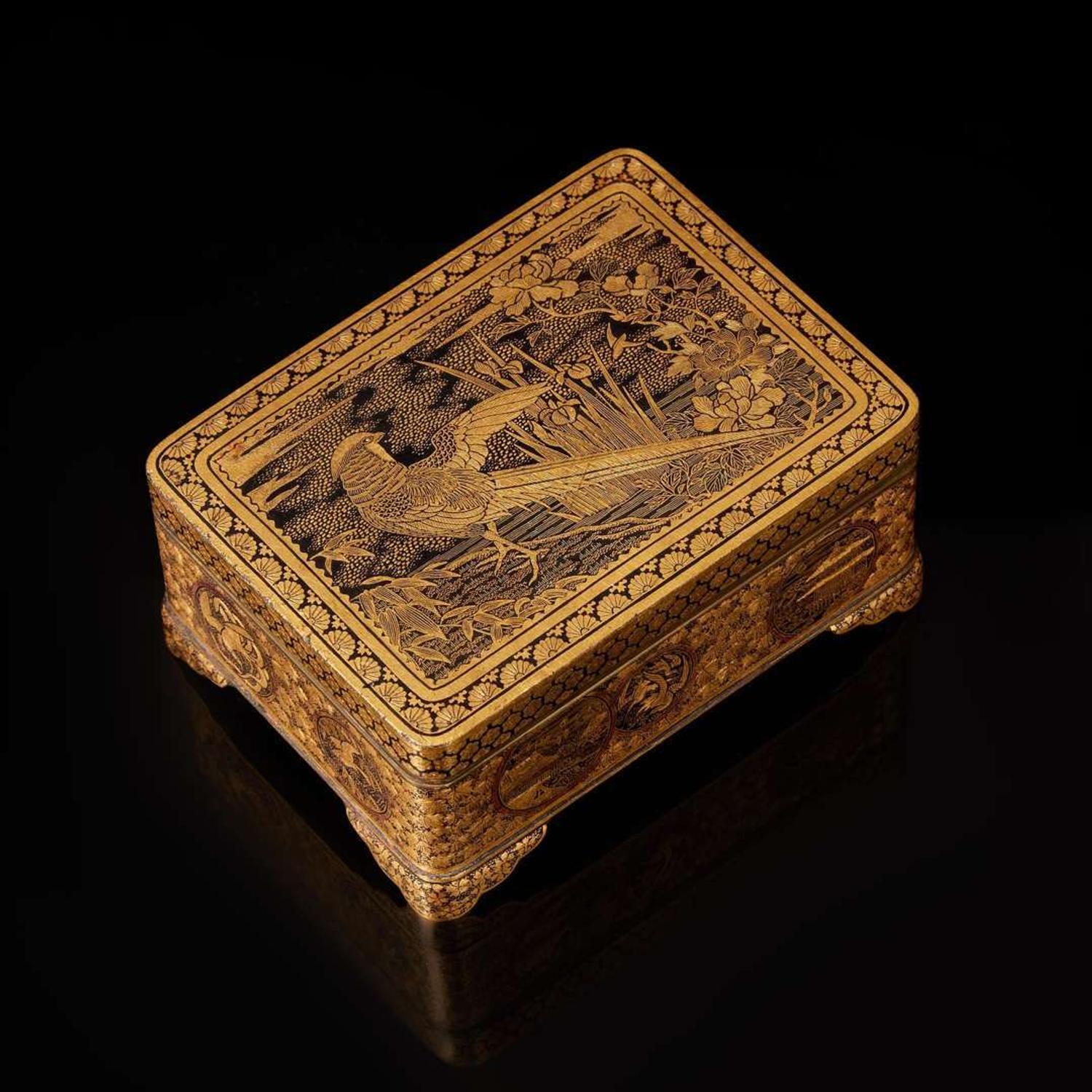 A small Komai, Kyoto gold-inlaid iron box 日本鉗金鐵盒 Meiji period ??