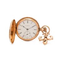 ELGIN, 14K YELLOW GOLD HUNTER CASE POCKET WATCH WITH LAPEL BROOCH