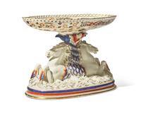A Wedgwood Imari Palette Reticulated Oval Center Compote with Hippocampi Base