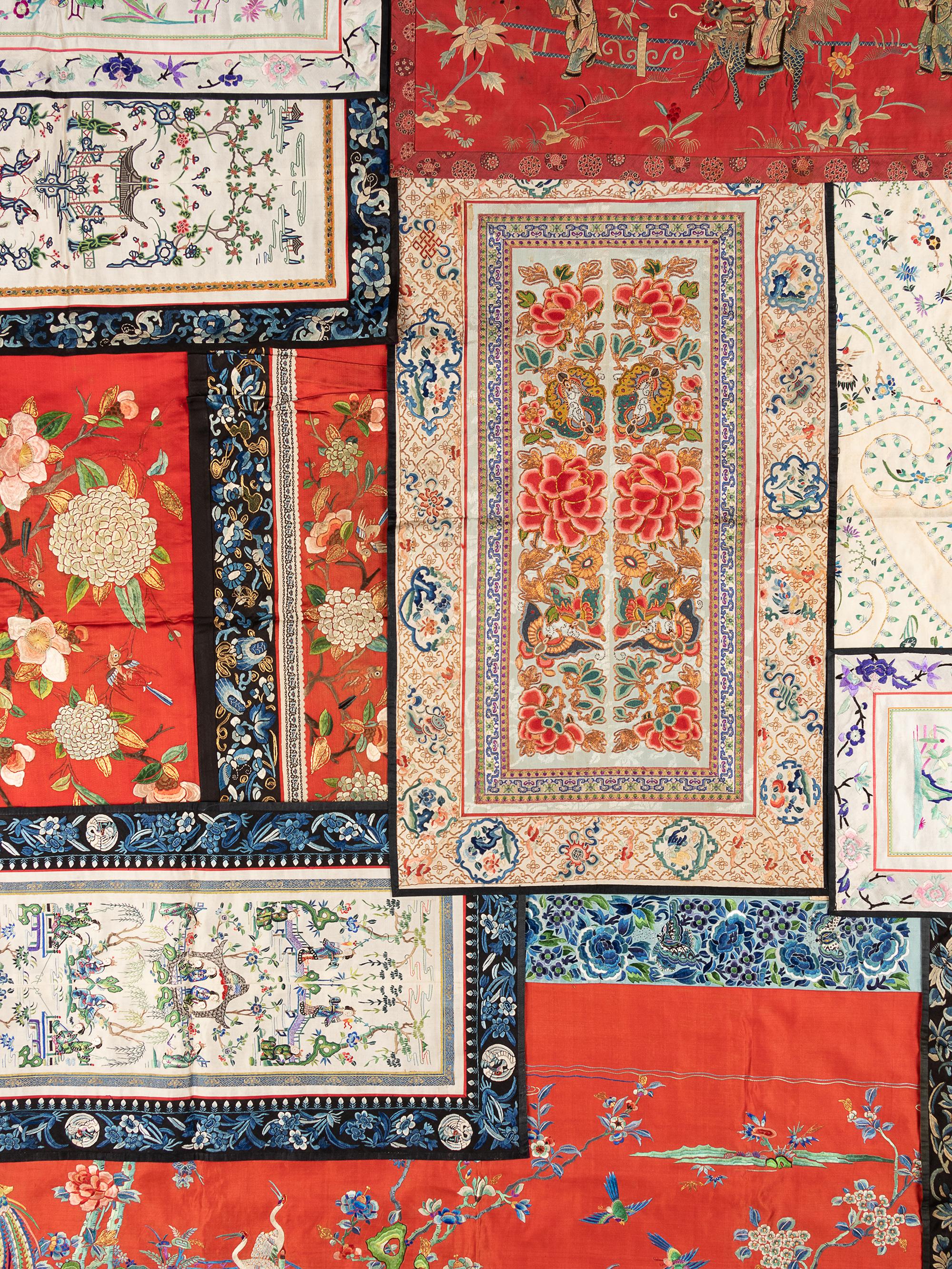 Eleven Embroidered Silk Panels