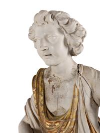 A Set of Three Carved, Painted and Parcel Gilt Wood Figures