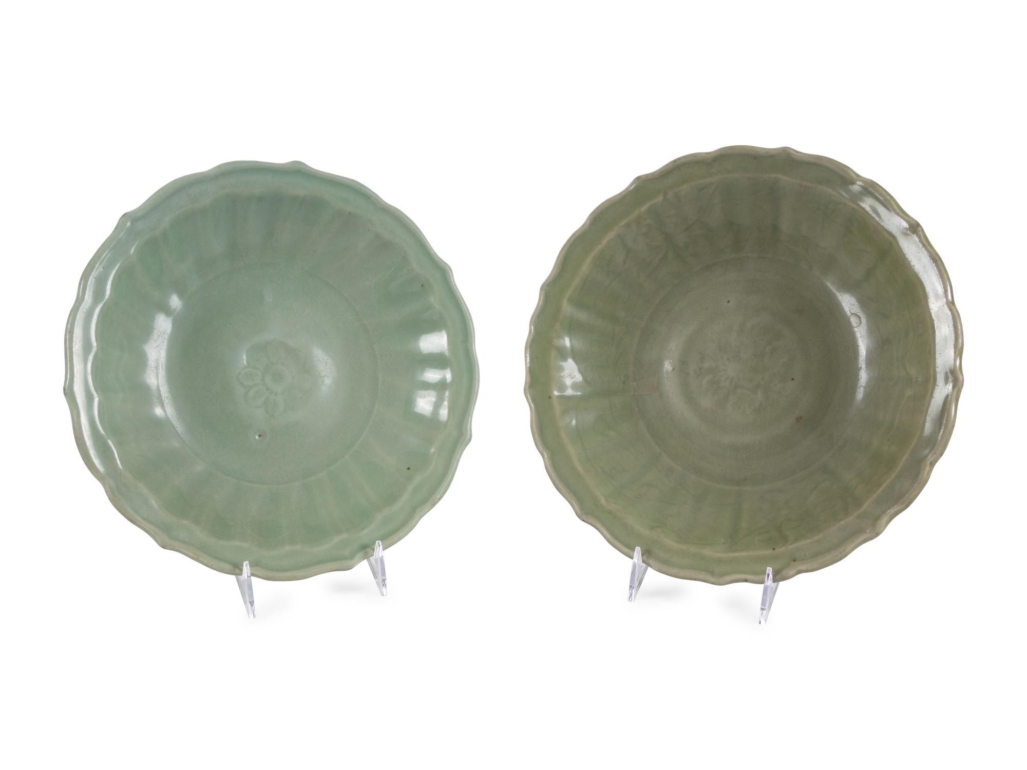 Two Longquan Celadon Glazed Porcelain Plates