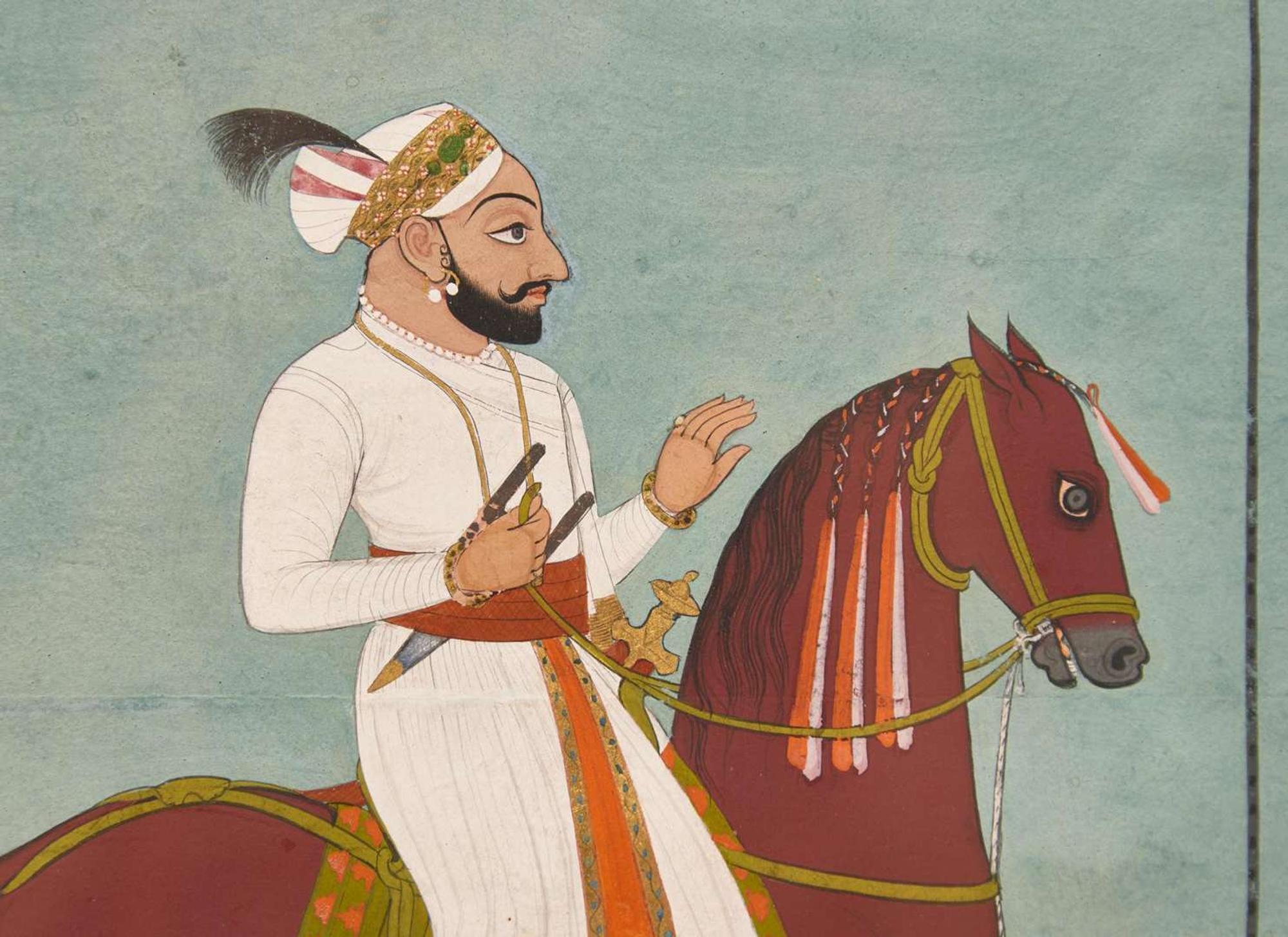 Indian School, possibly Mewar, 18th/19th century, Mounted Prince with Attendants 印度畫 十八或十九世紀
