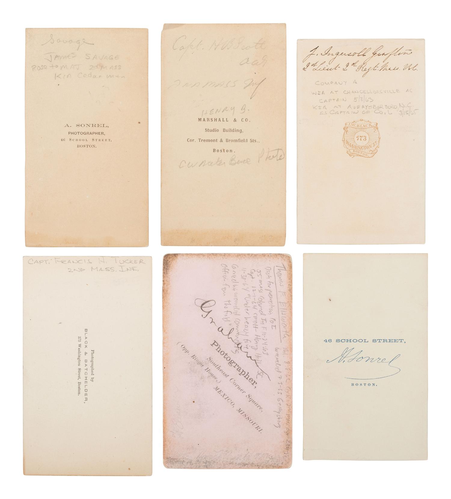 [CIVIL WAR]. 18 CDVs of officers of the 2nd Massachusetts Infantry, which saw extensive combat at Antietam and Gettysburg.