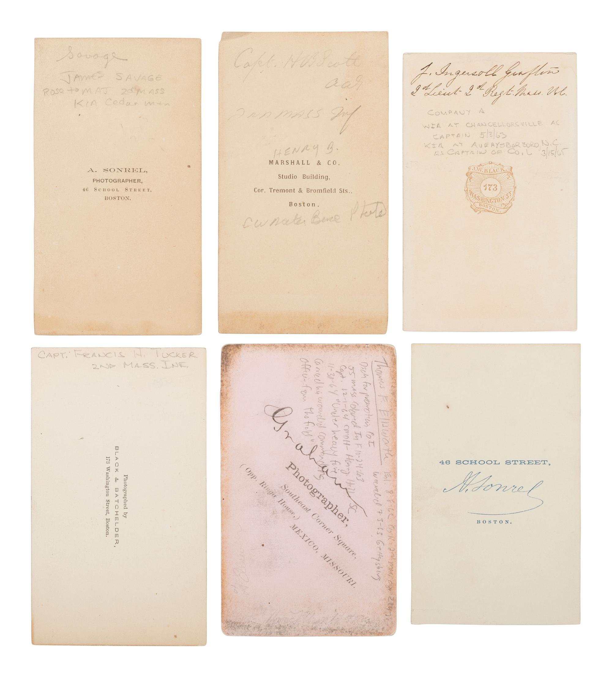 [CIVIL WAR]. 18 CDVs of officers of the 2nd Massachusetts Infantry, which saw extensive combat at Antietam and Gettysburg.
