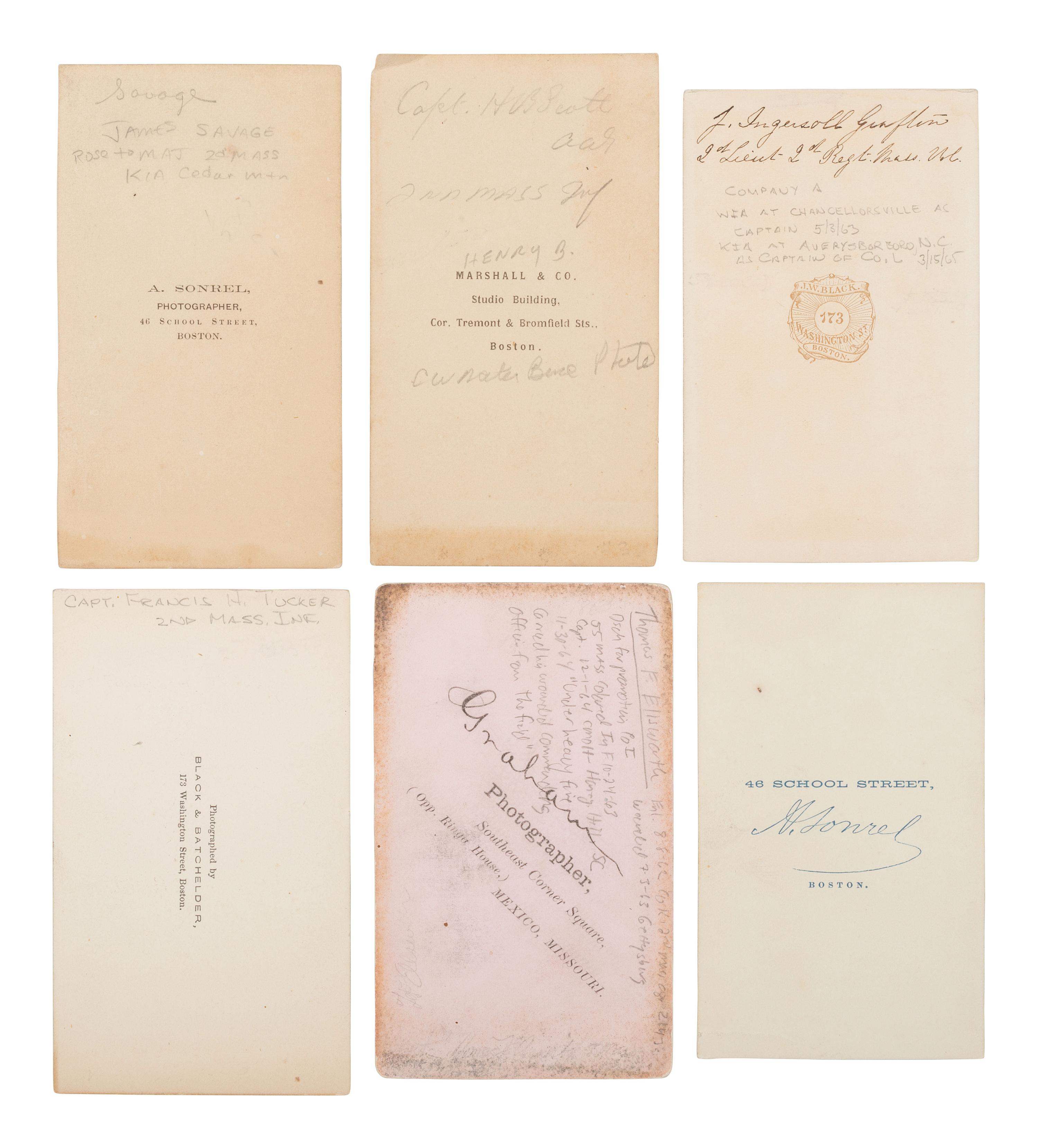 [CIVIL WAR]. 18 CDVs of officers of the 2nd Massachusetts Infantry, which saw extensive combat at Antietam and Gettysburg.