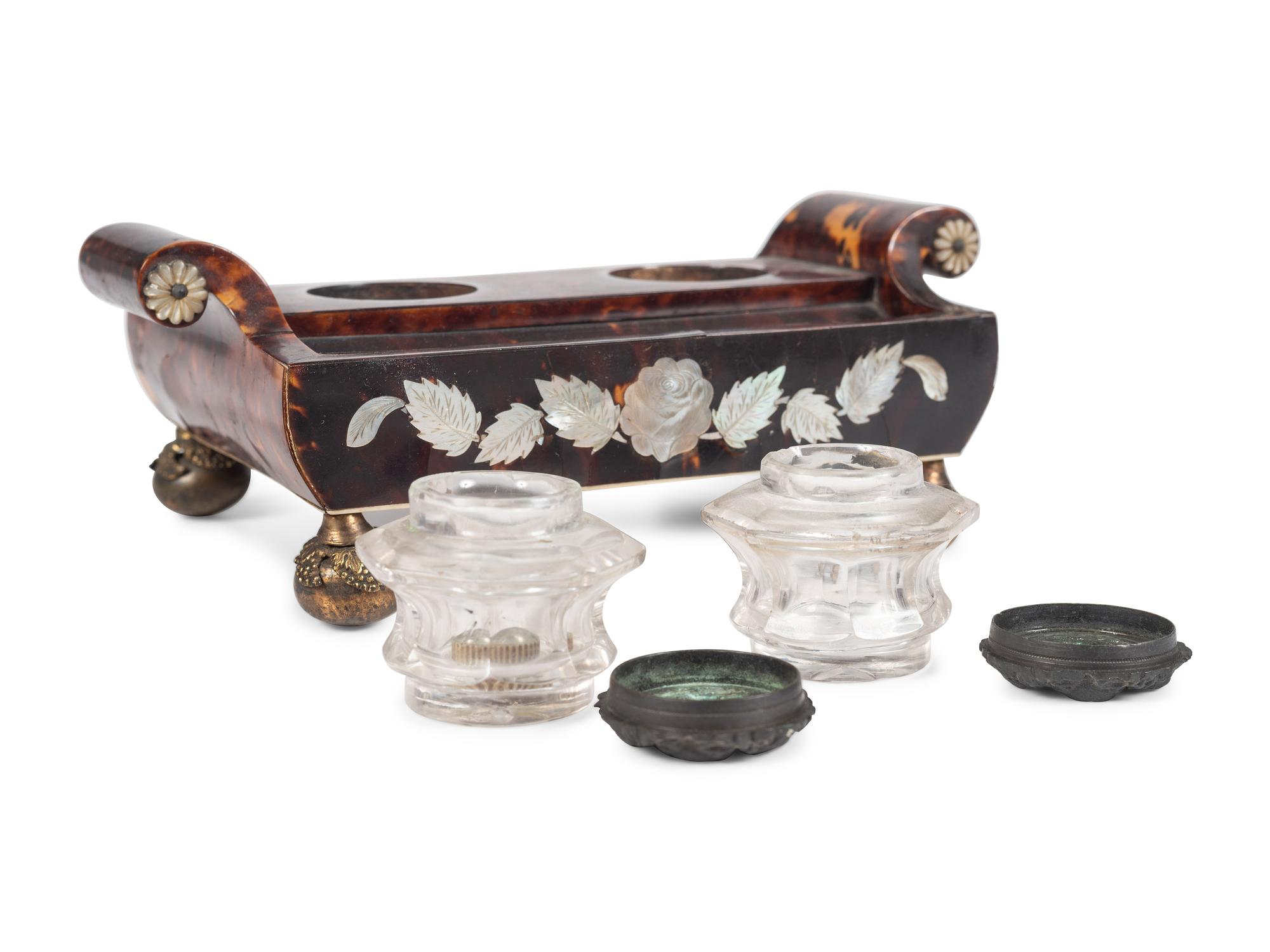 A Regency Tortoiseshell and Mother of Pearl Inkstand
