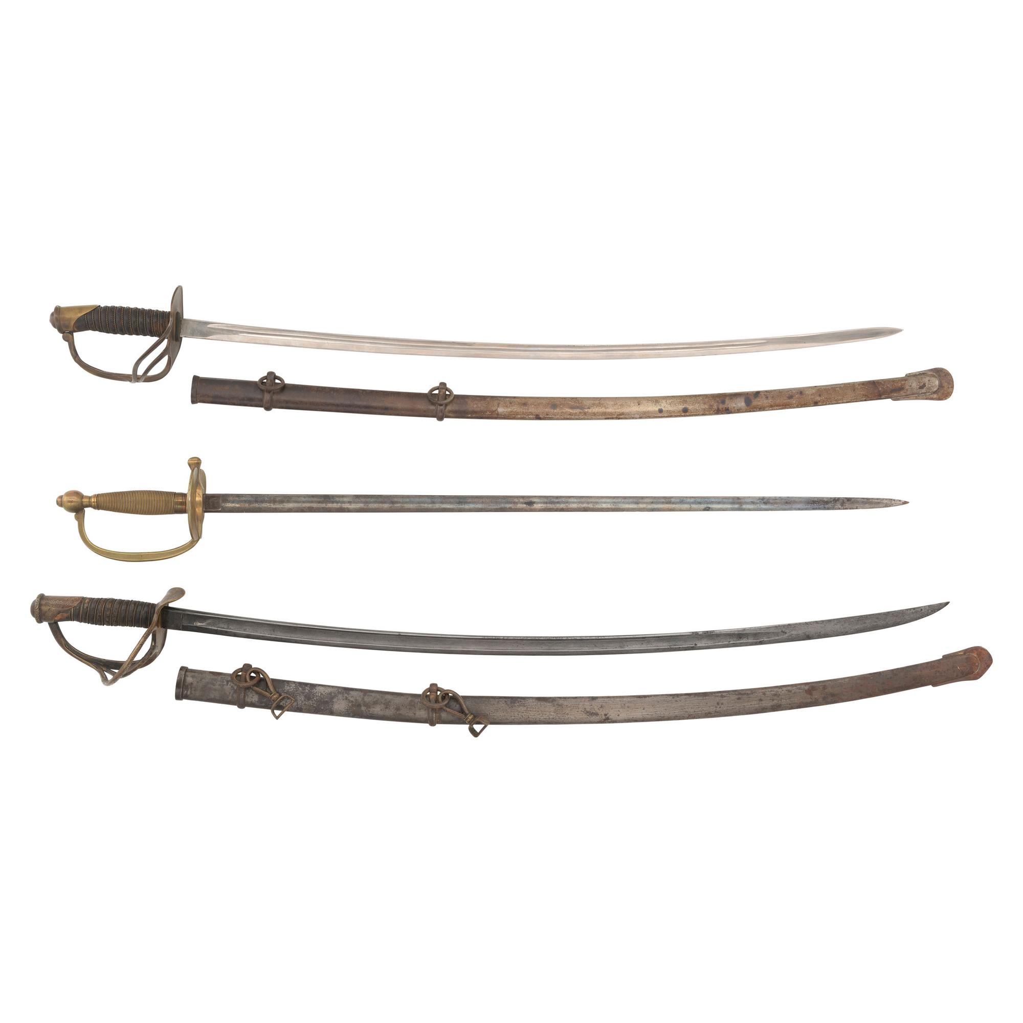 Lot of Three Swords: 1872 Light Cavalry, 1840 NCO, and European 1860