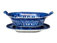A Historic Blue Staffordshire 'West Point' Chestnut Reticulated Basket and Undertray