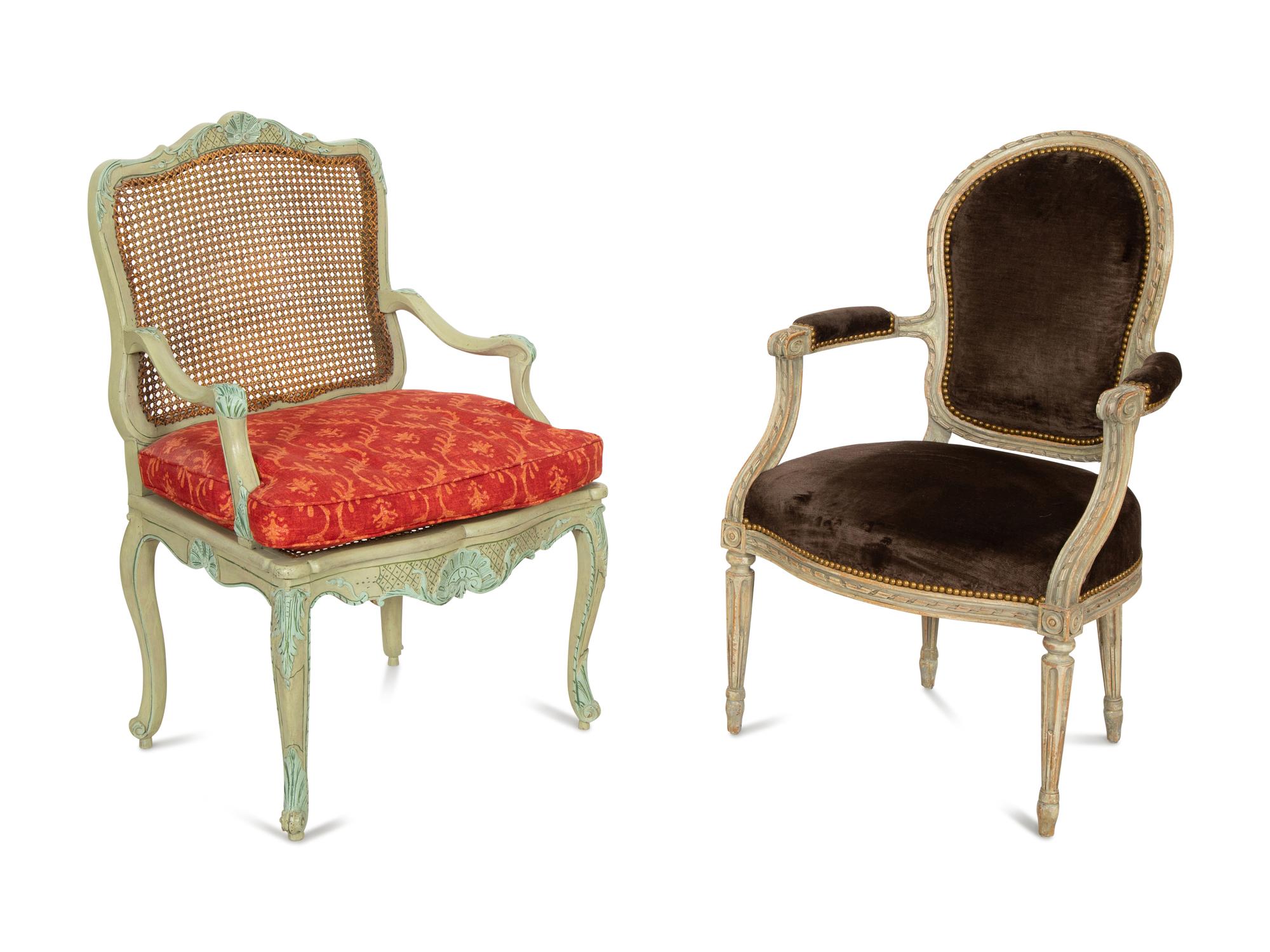 Two French Carved and Painted Wood Chairs