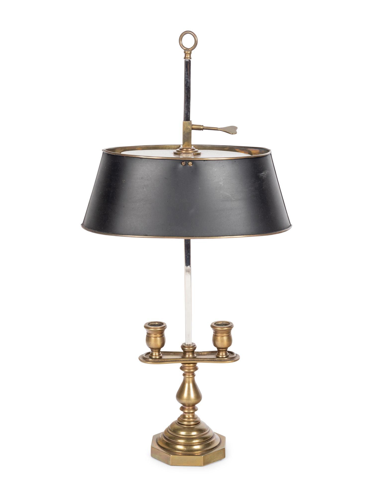 A French Brass and Tôle Two-Light Bouillotte Lamp