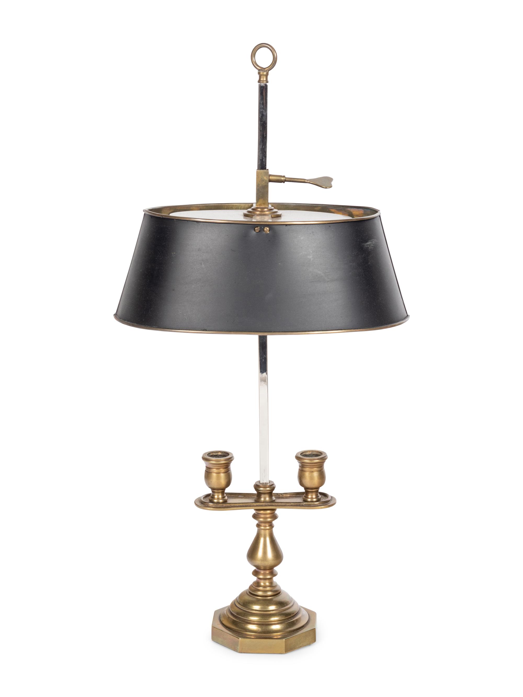 A French Brass and Tôle Two-Light Bouillotte Lamp