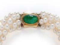 CULTURED PEARL, EMERALD, AND DIAMOND NECKLACE