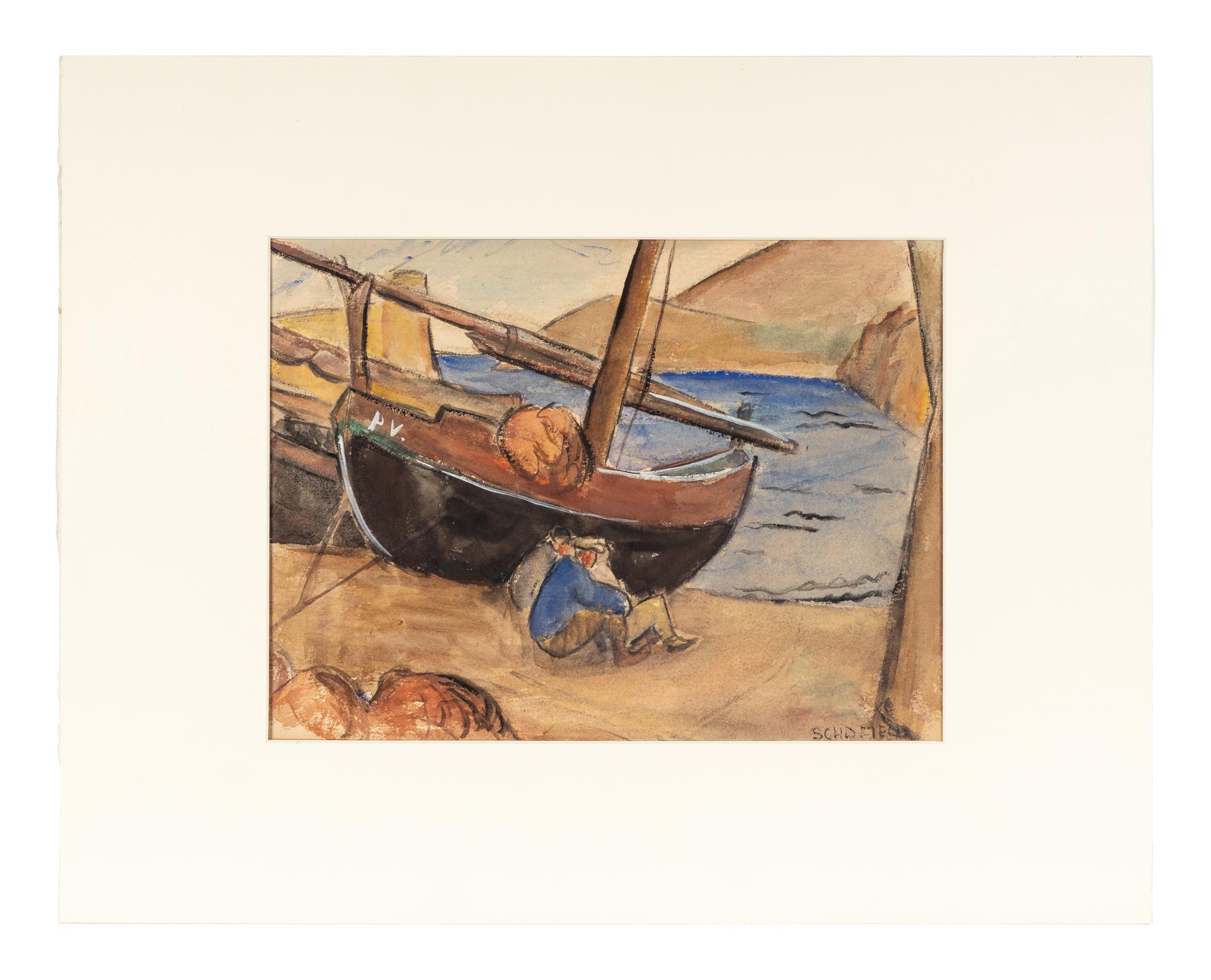 Untitled (Fishermen and Sailboat), c. 1925