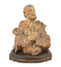 A Carved Wood Bust of A Saint Height 20 3/4 inches. — 18TH CENTURY
