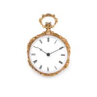 YELLOW GOLD AND ENAMEL OPEN FACE POCKET WATCH