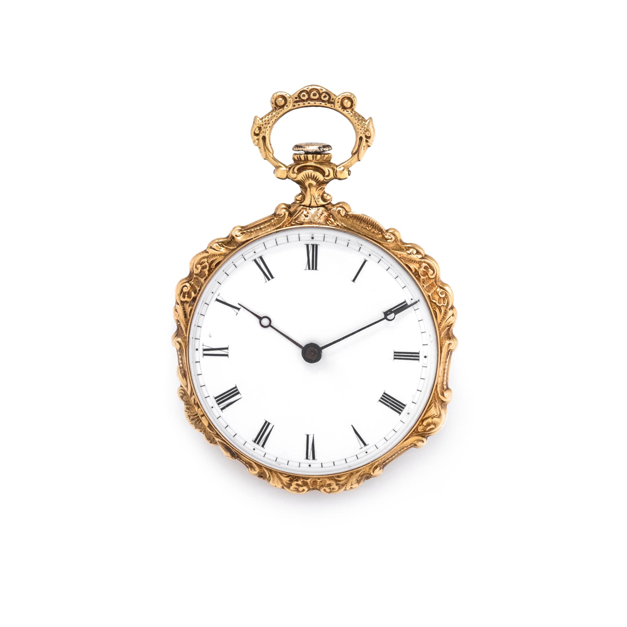 YELLOW GOLD AND ENAMEL OPEN FACE POCKET WATCH