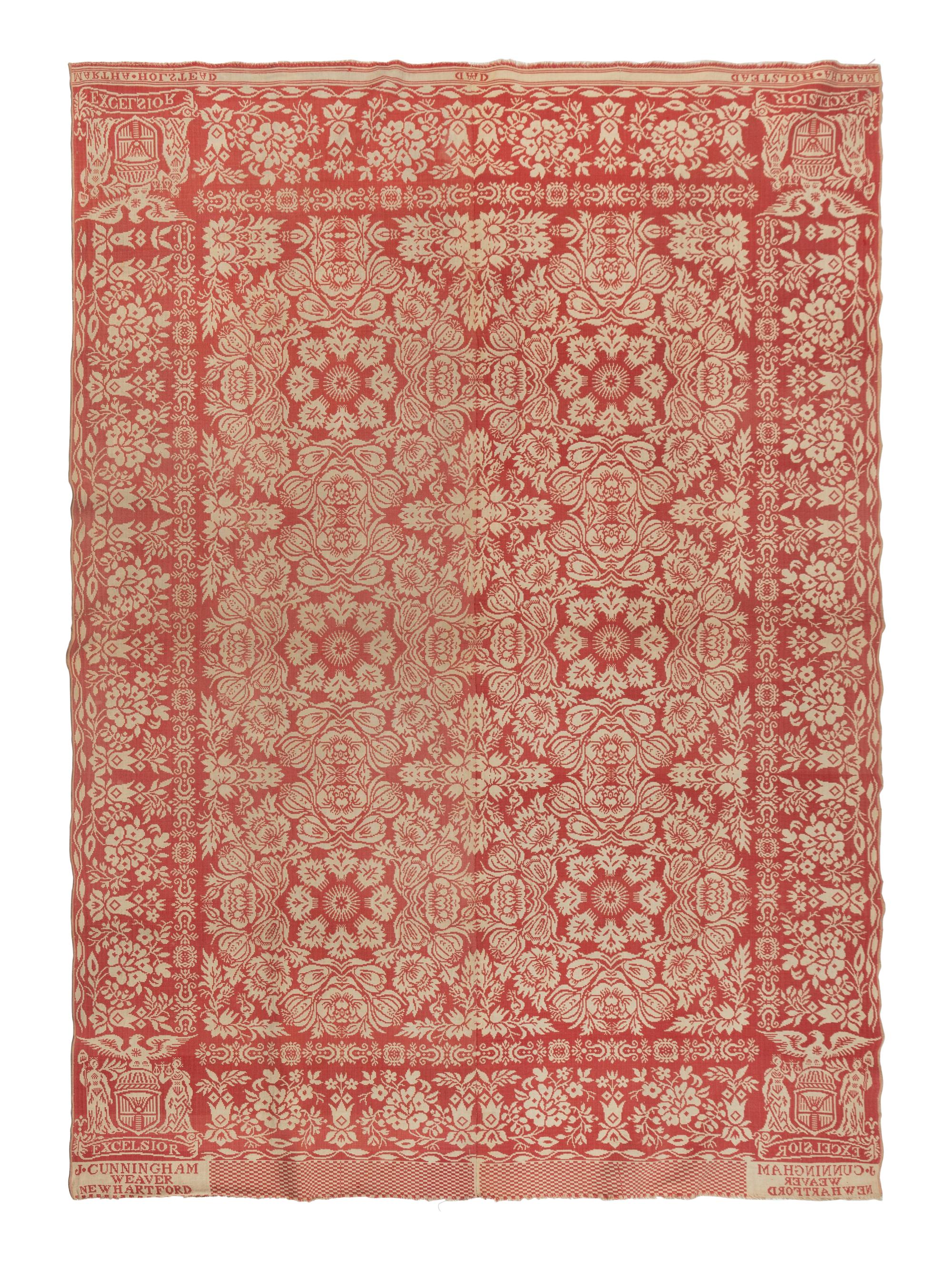 A Cotton and Wool Jacquard Coverlet by James Cunningham