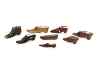 A Collection of Eight Victorian Treen Shoe-Form Snuff Boxes