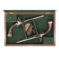 Pair of Queen Anne Flintlock Pistols by Freeman in Reconfigured Modern Case