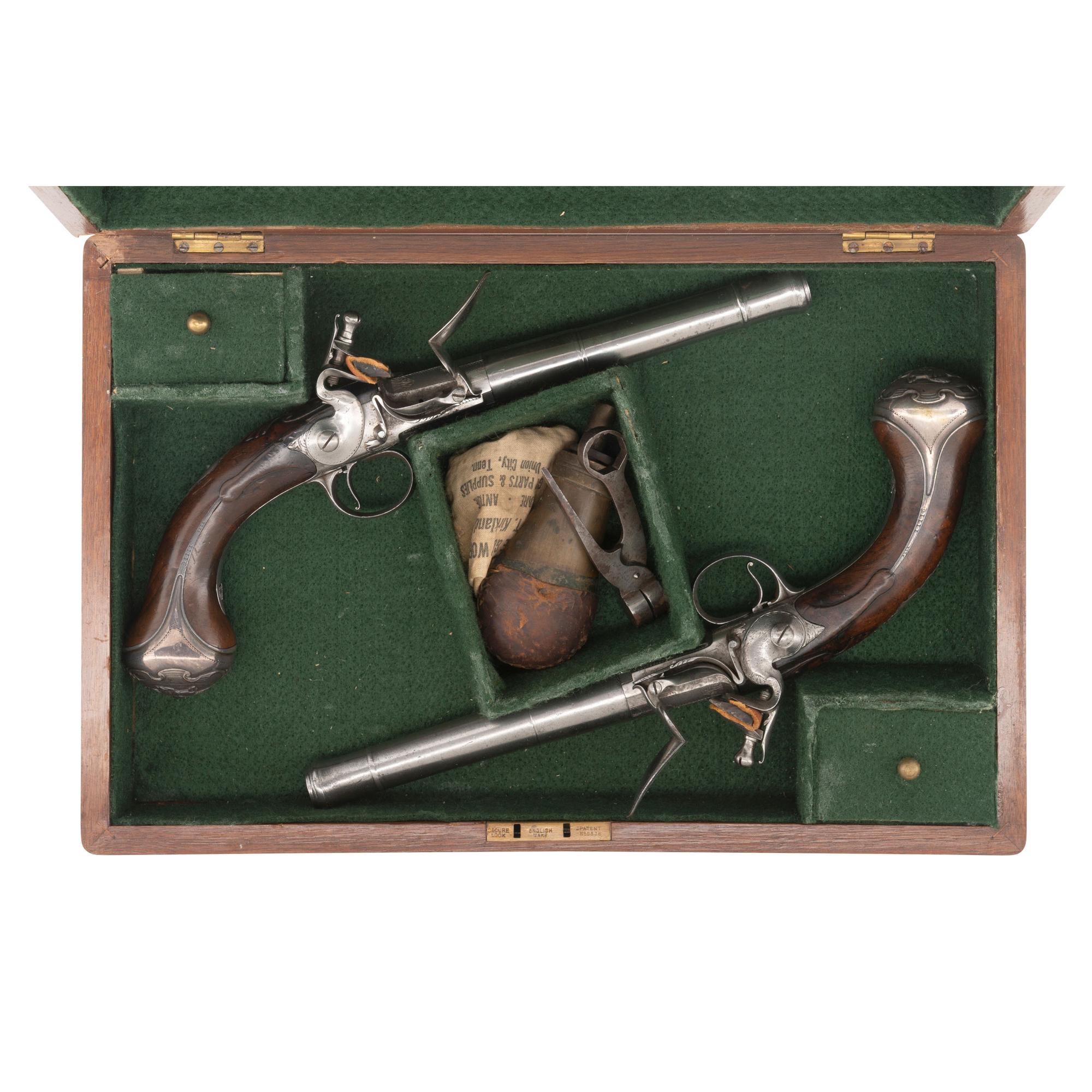 Pair of Queen Anne Flintlock Pistols by Freeman in Reconfigured Modern Case