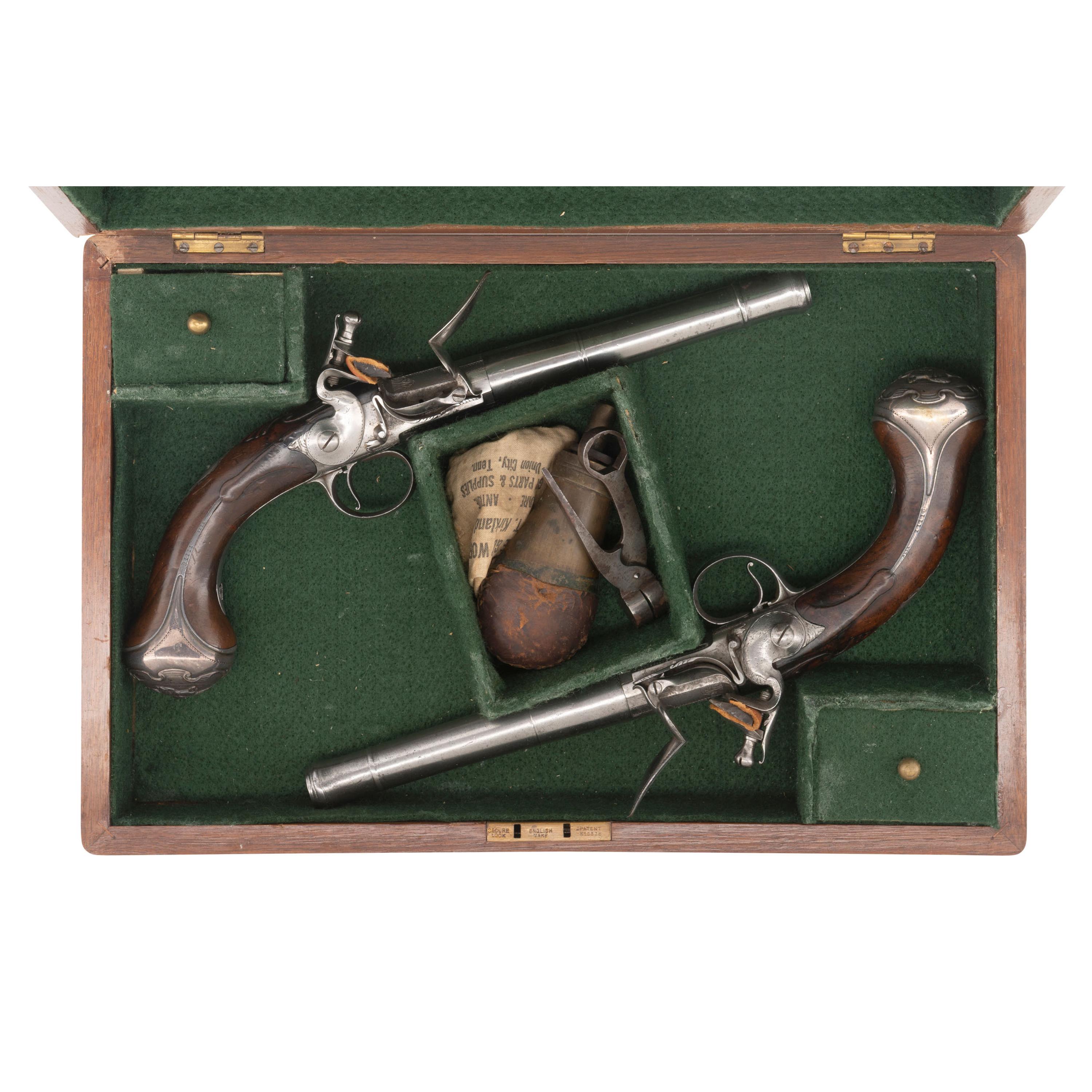 Pair of Queen Anne Flintlock Pistols by Freeman in Reconfigured Modern Case